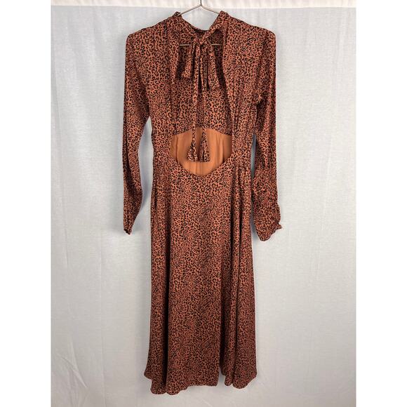 Free People Dress Cocoa Loveless Leopard Midi Animal Print Maximalist Sexy Wild - Picture 2 of 6